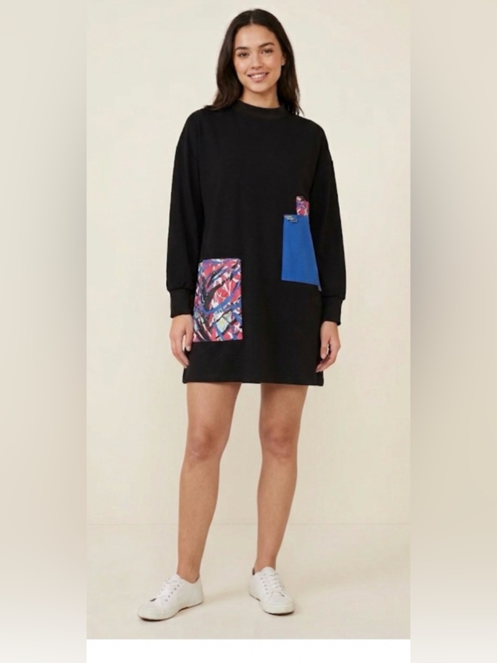 Puane Black Tunic with Abstract Color Block Details - L/XL NWT